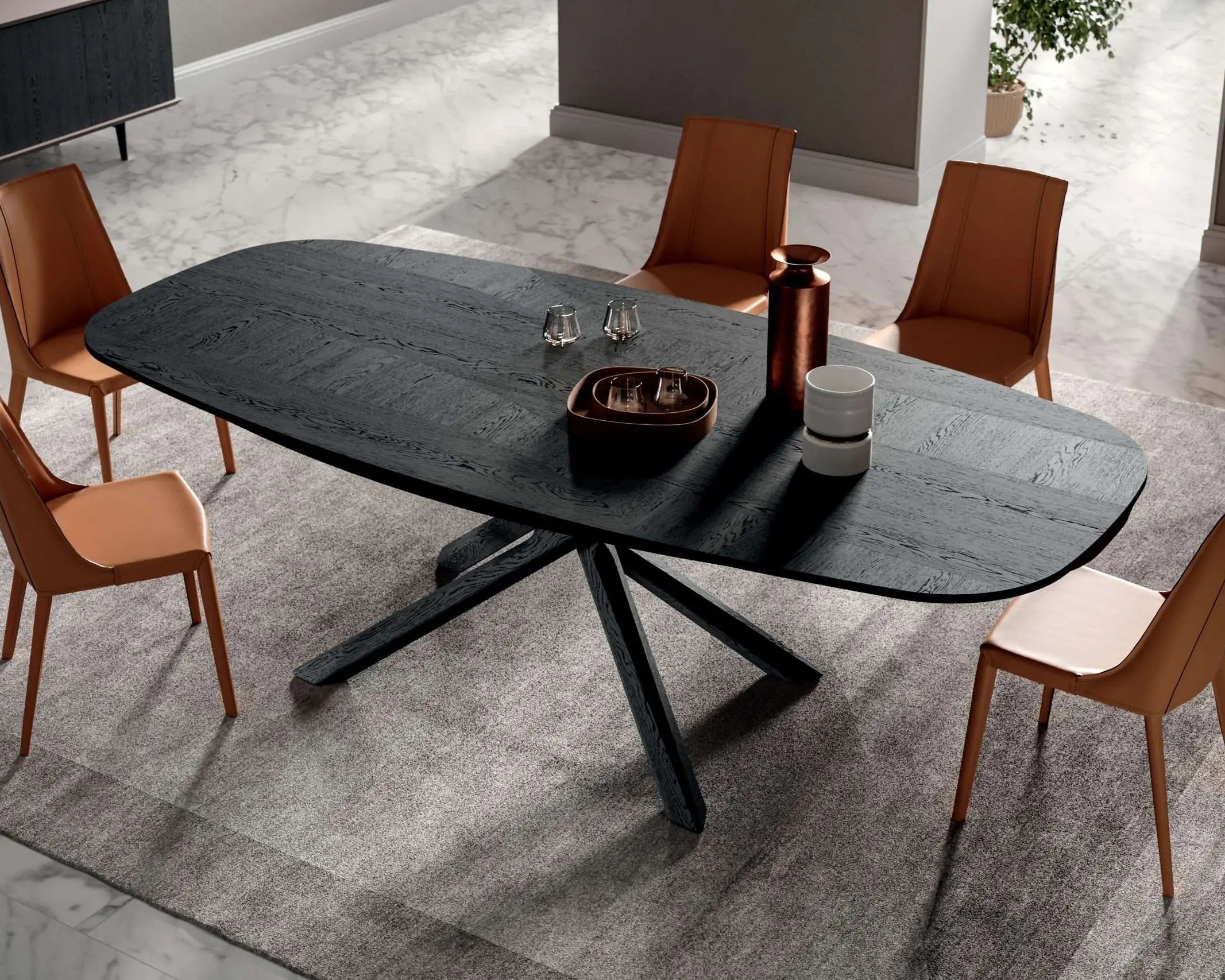table ovale en bois noir