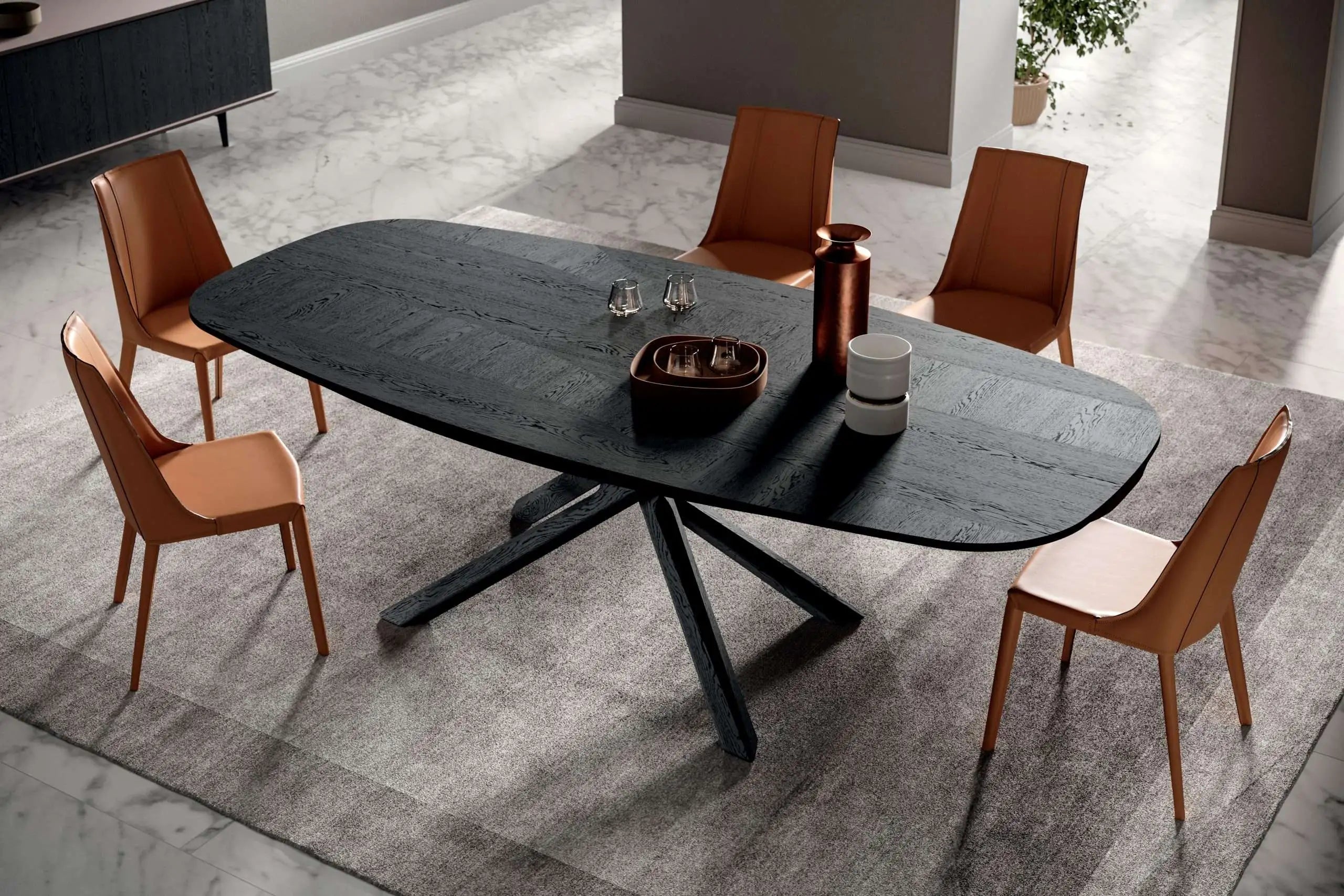 table ovale en bois noir
