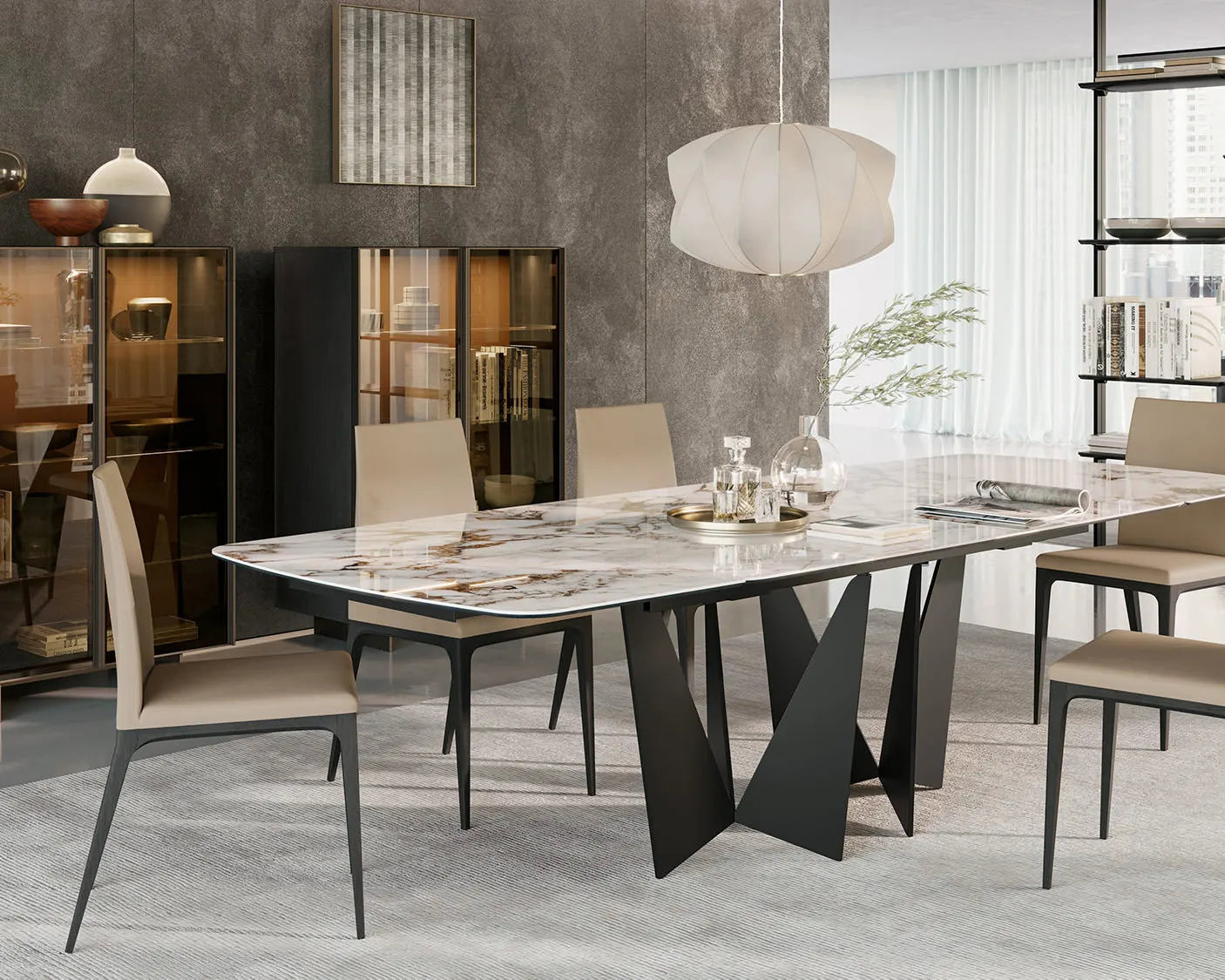 grande table plateau ceramique pied central design