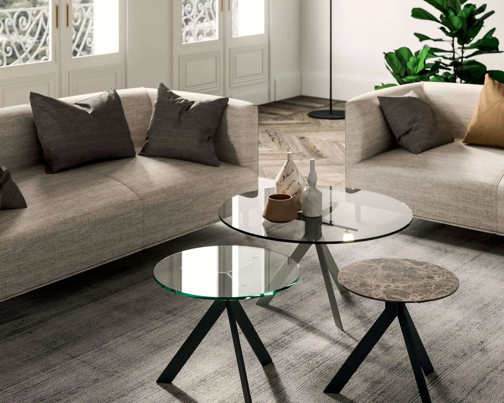 table basse pied croisé verre