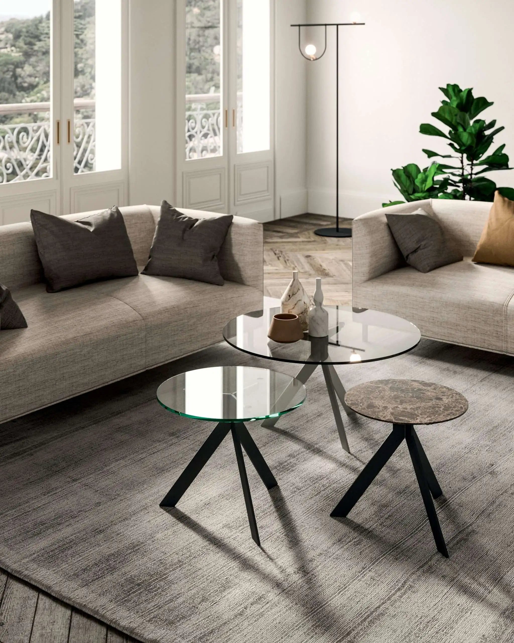 table basse pied croisé verre