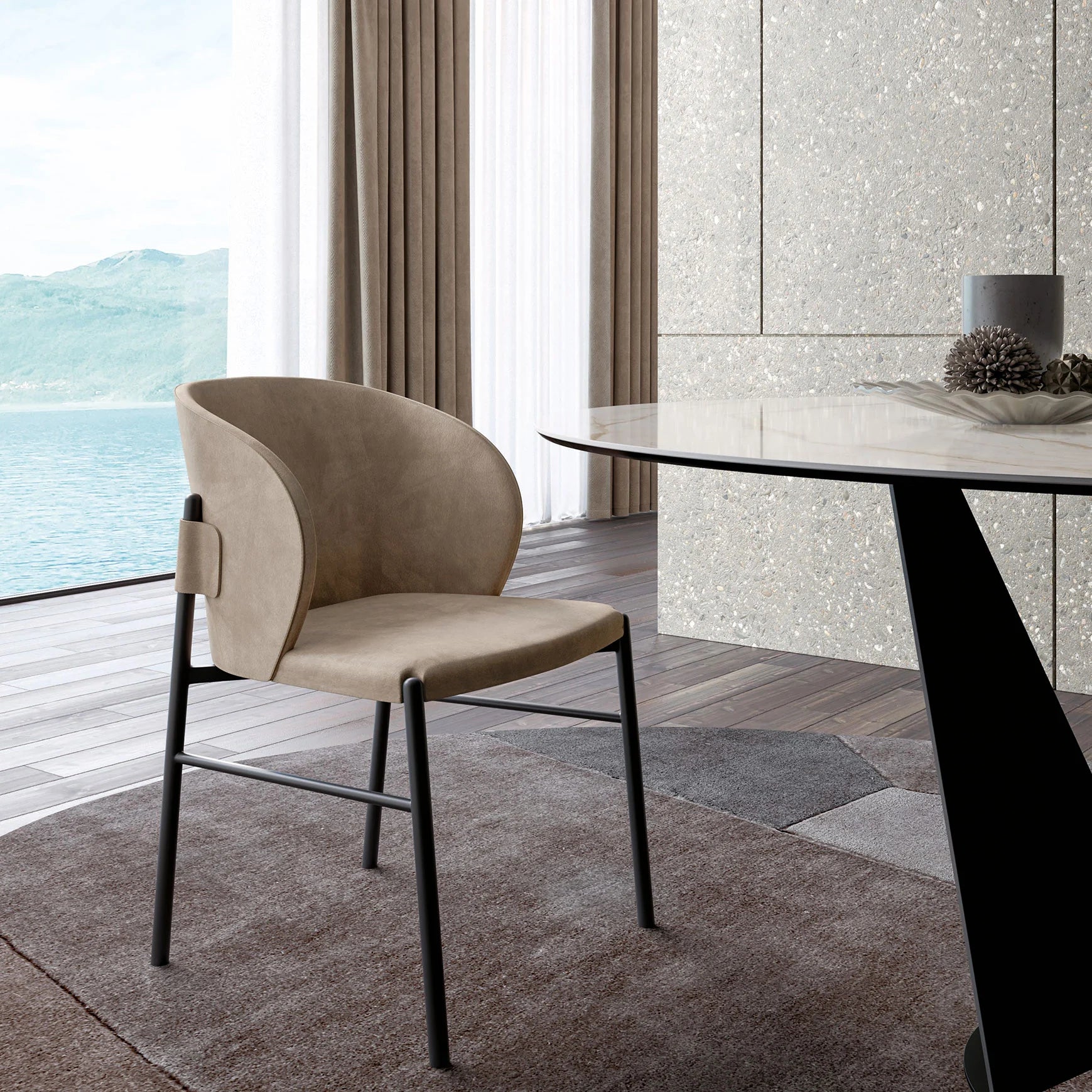 grande table plateau ceramique pied central design