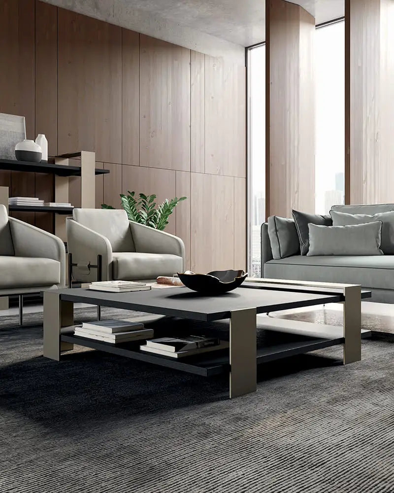 table basse noir et or carré