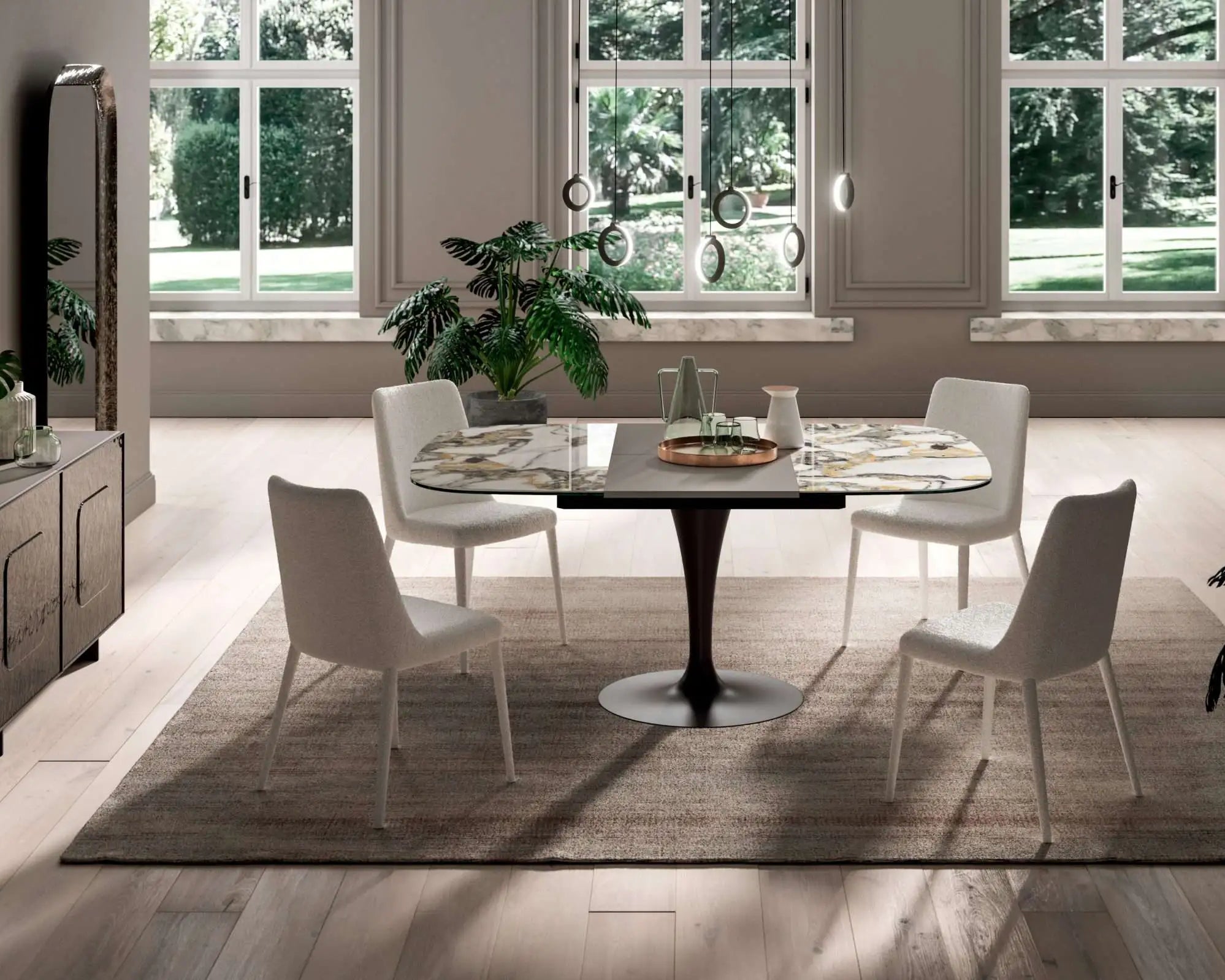 table carrée extensible avec pied central