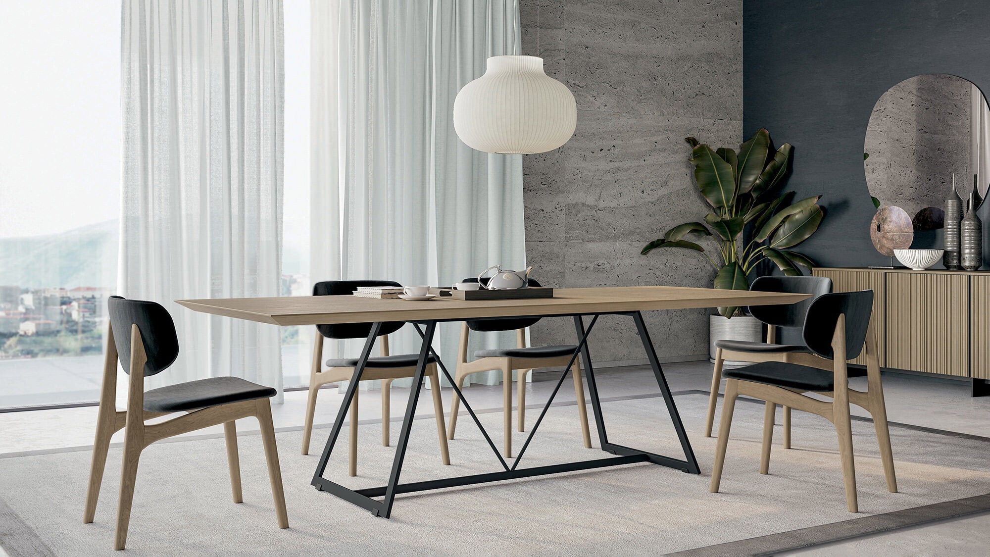 table de salle à manger en bois et métal