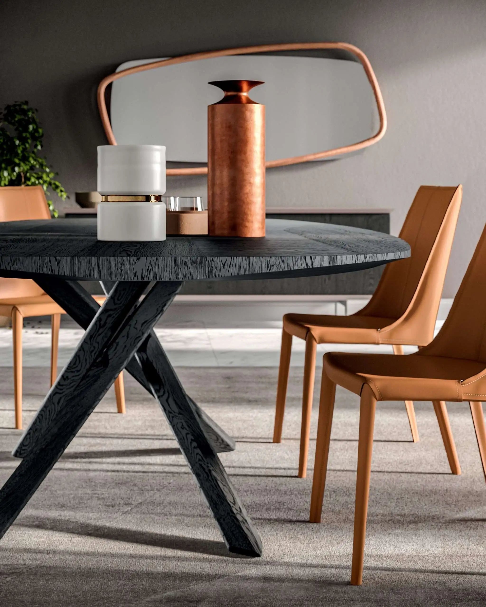 table ovale en bois noir
