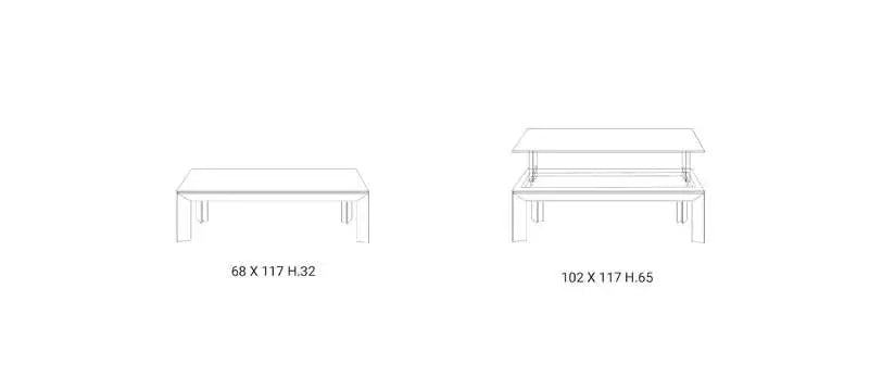 table basse modulable avec espace de rangement et plateaux relevables 